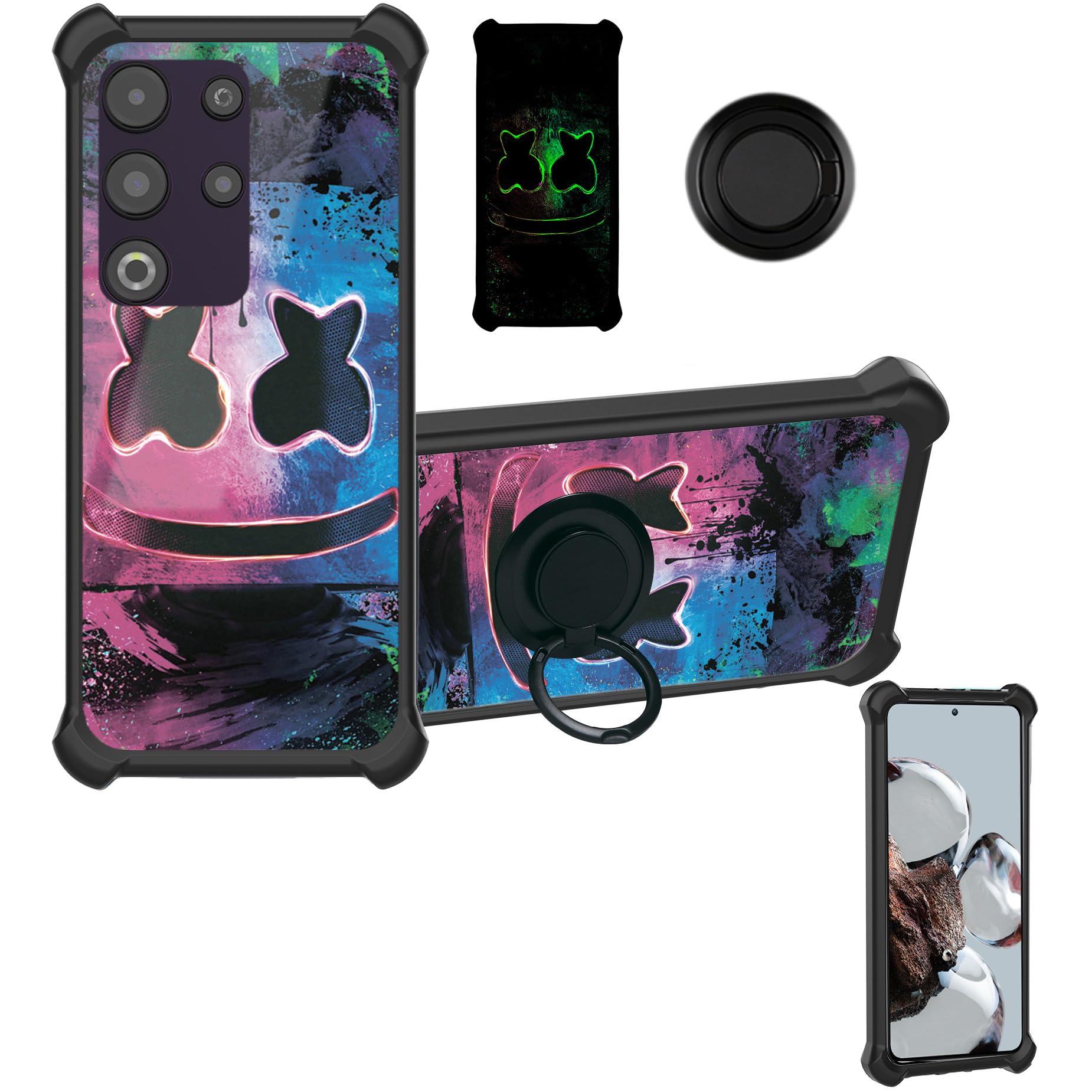 Aroepurt Nuu N30 Case Compatible for Nuu Mobile N30 Phone Case Cover [with Tempered Glass Screen Protector][Hard PC + Soft Silicone][Ring Support] [Luminous Effect] YGH-BQ