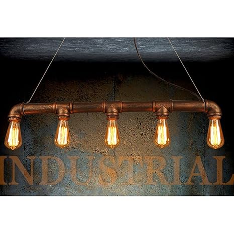 Winsoon Retro Industrial Steampunk Lamp Iron Pipe Island Ceiling Fixture Pendant Light Vintage Black