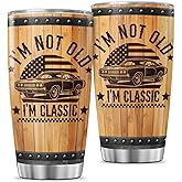 JENOIS Classic Car Dad Gift Tumbler for Men, I'm Not Old I'm Classic Design 20oz Insulated Stainless Steel Travel Mug, Vintage Auto Theme Birthday Present for Grandpa Father Husband