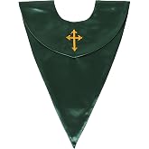 D DODOU Choir Stole &amp; Clergy Stole V-Shape with Embroidered | Thick Polyester Fabric Shiny Satin, Pair with Choir Robe &amp; Priest Collar, Church Sash for Wedding Officiant Pastor