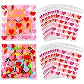 Supervitae 200 Pcs Valentines Cellophane Cookie Bags Bulk 4 x 4 Inch Heart Cellophane Bags Self Adhesive Clear Treat Goodie Gift for Valentine's Day Party Supplies Snacks Bakery Cookie Packaging