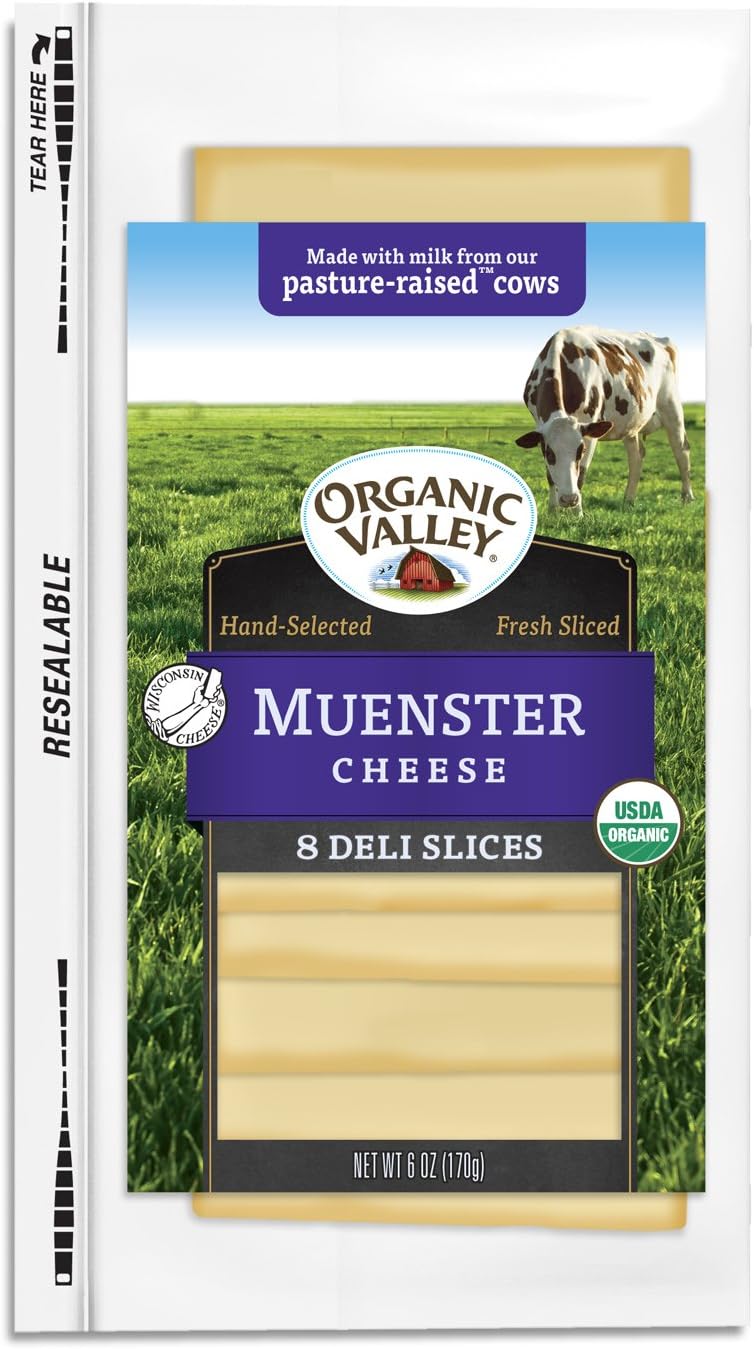 Organic Valley Artisan Organic Muenster Cheese Slices — Pasture Raised, No Added Hormones — 8 Slices (6 Oz)