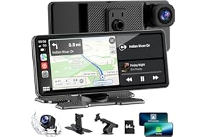 TOGUARDGO 6.86" Wireless CarPlay Screen for Apple Carplay and Android Auto, Dual Dash Cam 2.5K Front 1080P Rear Recording, Voice Control, GPS Navigation, Mirror Link, Bluetooth, FM, AUX, Fits Most Cars