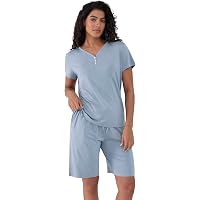 Women's Bamboo Viscose Pajama Set - Short Sleeve Top & Shorts, Pleated Design, Super Soft Sleepwear - View #14