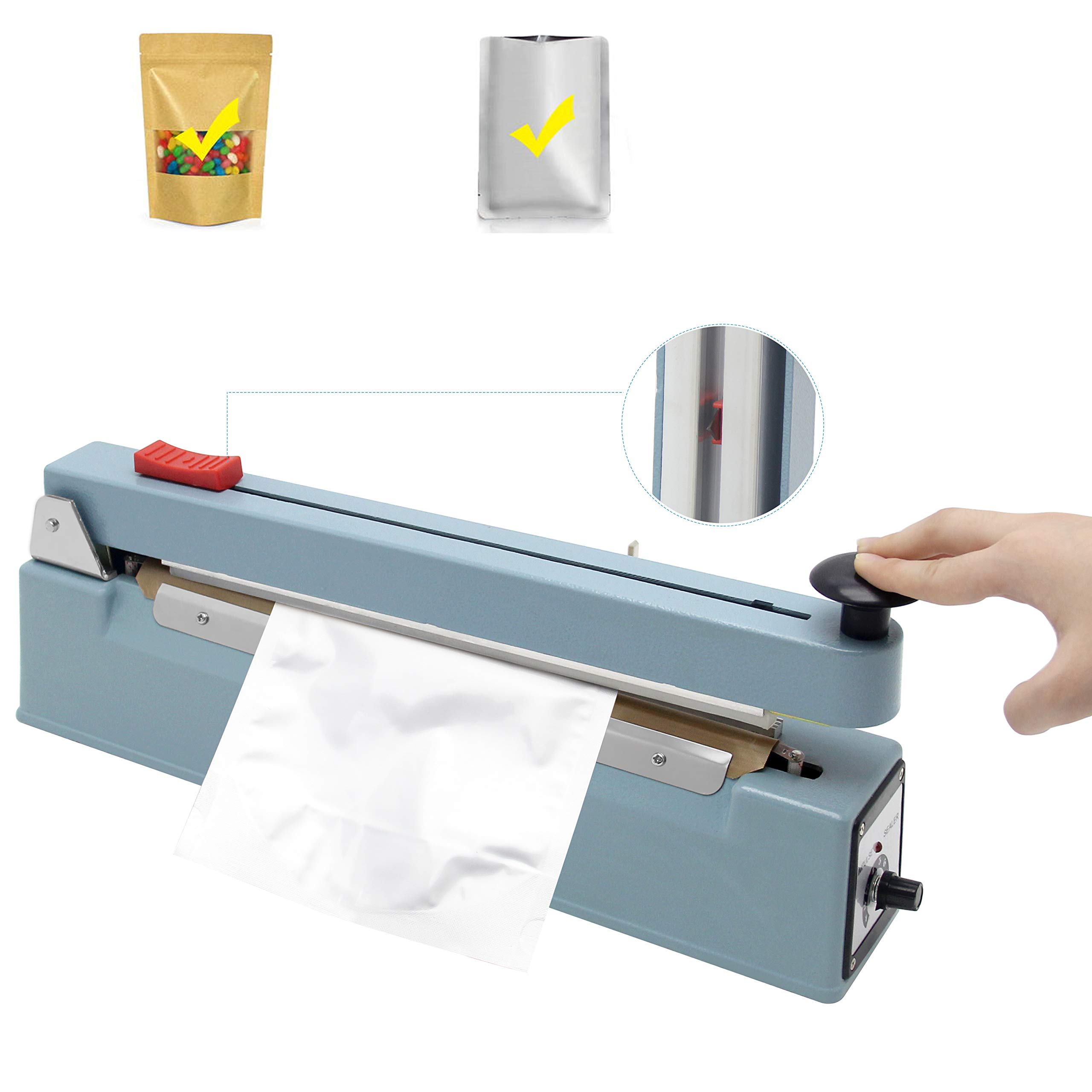 Hanchen 300mm Heat Sealer with Cutter Bag Sealing Machine 400W for Mylar Bag Kraft Paper Bag Heat Sealing Material 220V