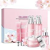 Sakura Skin Care Set for Teen Girls, Cherry Blossom Skincare Gift Set for Teens & Women, Moisturize & Repair Skin, 6 Pcs Collagen Skin Care Kits with Cleanser, Toner, Lotion, Serum, Cream & Eye Cream
