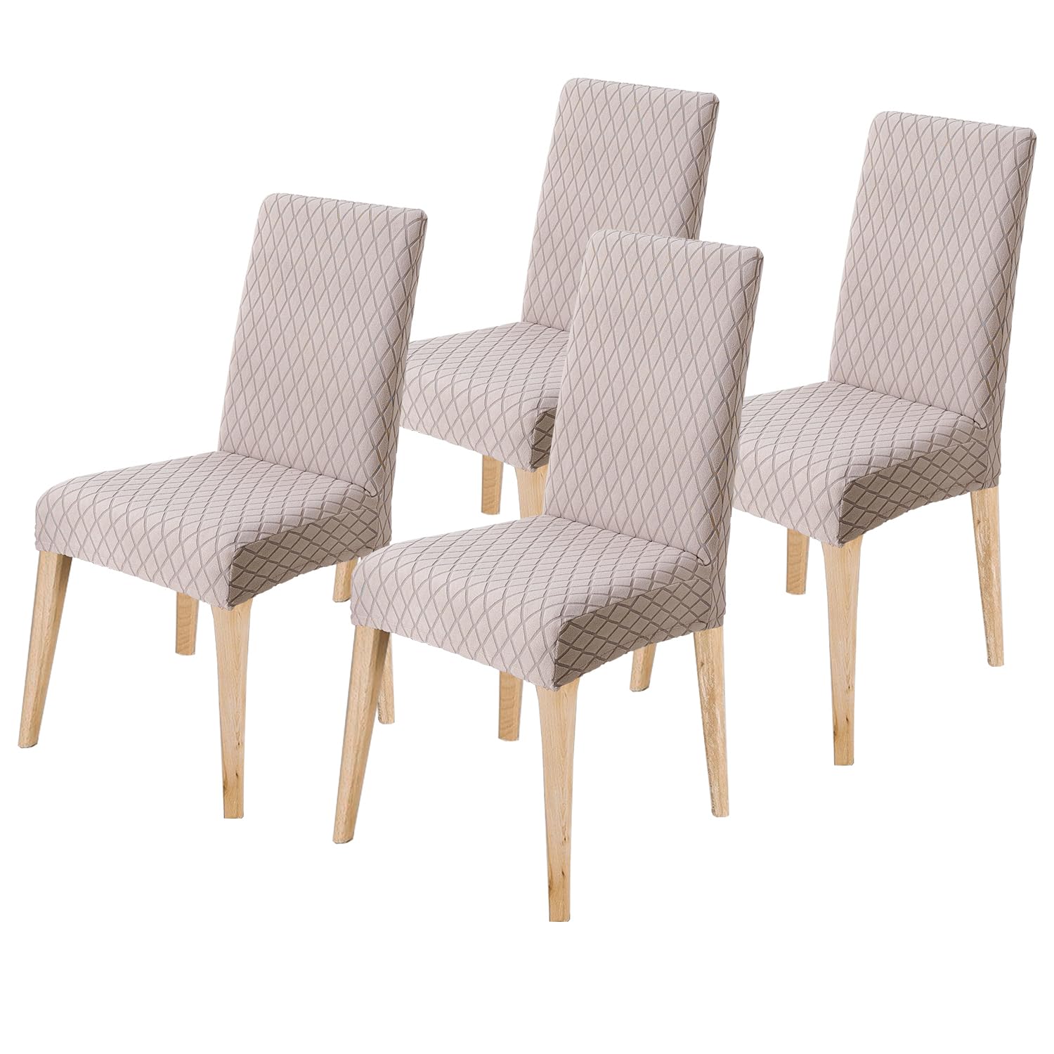 LANSHENG Dining Chair Covers Set of 4, Stretch Dining Chair Protector Slipcovers Jacquard, Elastic Removable Washable Chair Seat Cover for Dining Room Kitchen Banquet Restaurant Home, Taupe