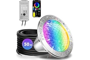 CAtArt 10 Inch Pool Lights for Inground Pool, Color Changing LED Inground Pool Light with Controller and APP Control for Wet Niche, Underwater Swimming Pool Lights, 50 Foot Cord