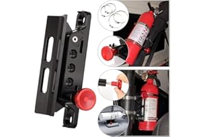 NEWRUIHENG Adjustable Aluminum Fire Extinguisher Mount Holder with 4 Clamps Vehicle Fire Extinguisher Bracket for Wrangler TJ JK JL JKU UTV Polaris RZR Ranger (Black with Red Knob)