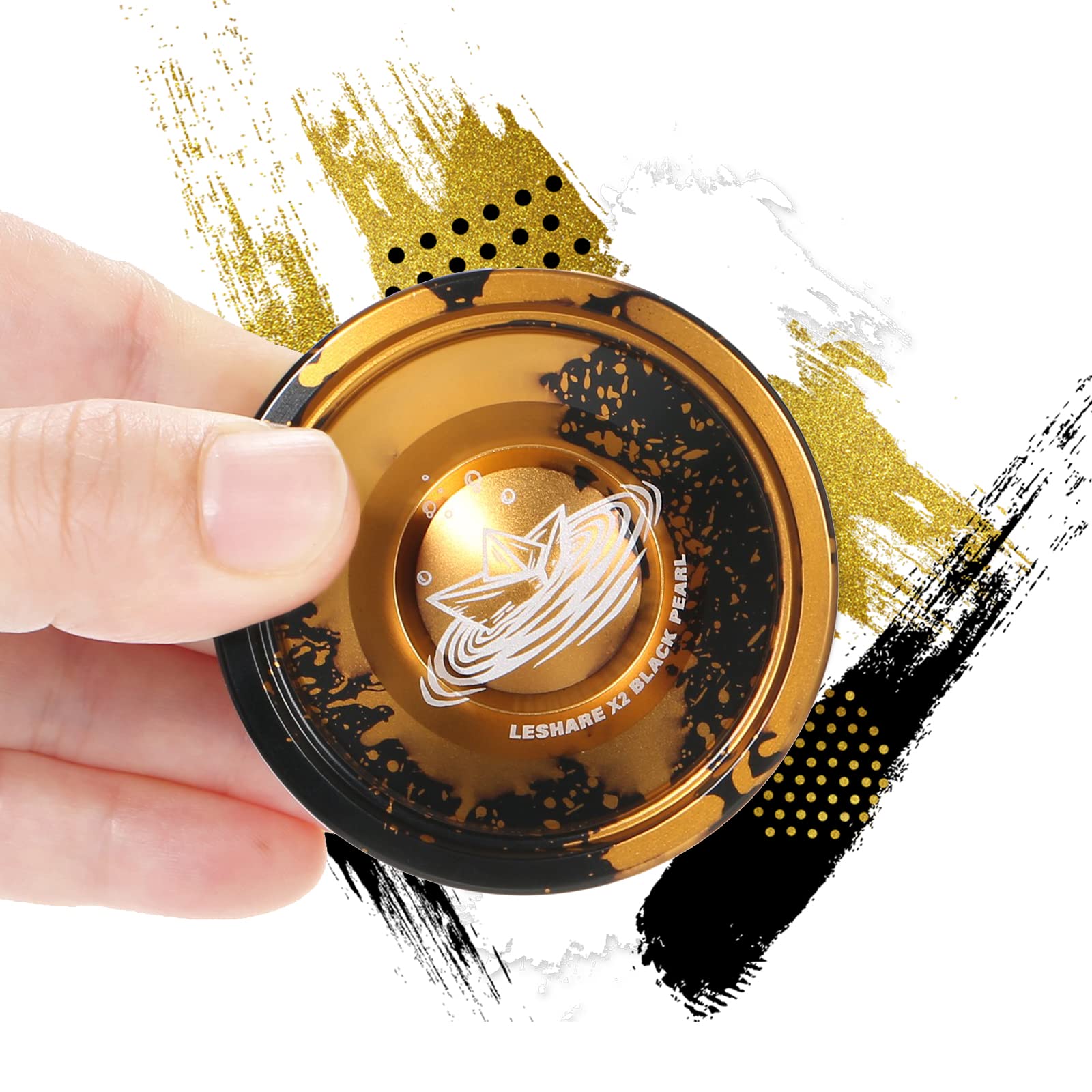 LESHARE X2 Dual-Mode Yoyo for Advanced Players & Kids Beginners - Convertible Unresponsive/Responsive Bearings, Gloves, 5 Strings-Black Gold