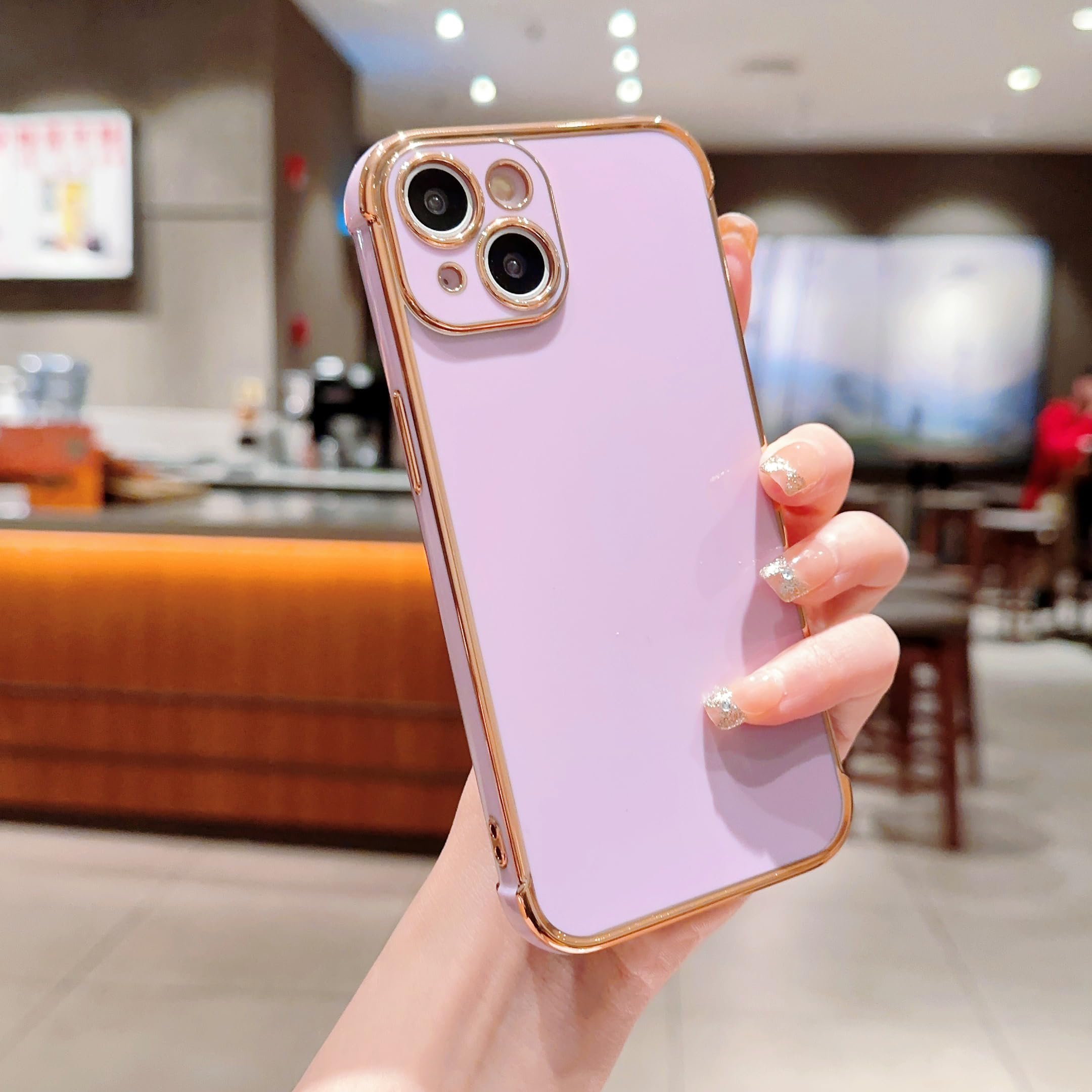 RALEAVO Compatible with iPhone 15 (6.1") Case, Cute Plating Phone Case TPU Shockproof Bumper Cover for iPhone 15-Purple