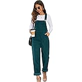 Flygo Corduroy Overalls for Women Loose Fit Adjustable Straps Long Bib Pants Wide Leg Jumpsuits with Pockets