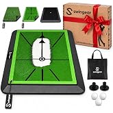 Golf Hitting Mat and Divot Board, Swing Path Detection, Turf Mat | Instant swing path feedback on every shot. 9-piece kit with carry bag, foam balls, rubber tees. Indoor and outdoor practice
