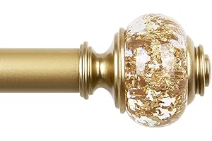 1 Inch Gold Curtain Rods for Windows 72 to 144 Inches (6 to 12 ft), USFOOK Telescoping Single Drapery Rod, Decorative Curtain Rod with Luxury Translucent Finials