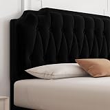 Yaheetech 4ft6 Double Bed Frame Upholstered Velvet Headboard Black view 9