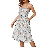 Sureple Summer Dresses for Women 2025 Casual Sweetheart-Neck Empire Waist Swing Aline Spaghetti Strap Dress with Pockets