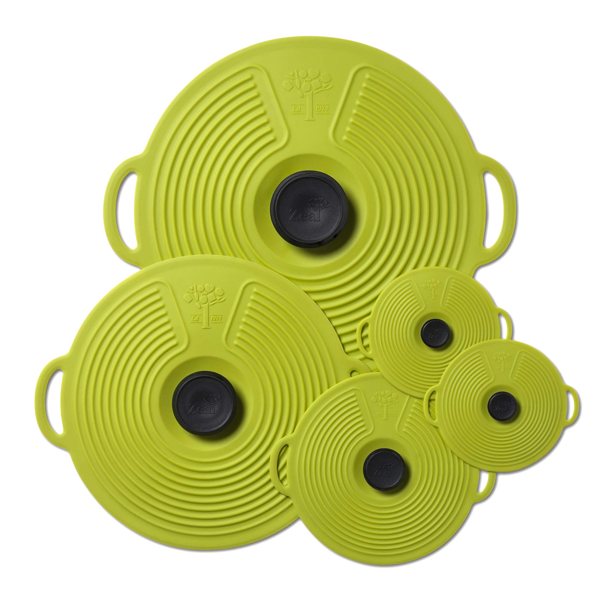 Zeal LSET6L Silicone Keep Fresh Storage Airtight Seal Lids, Reusable Classic Design Set of 5-Lime