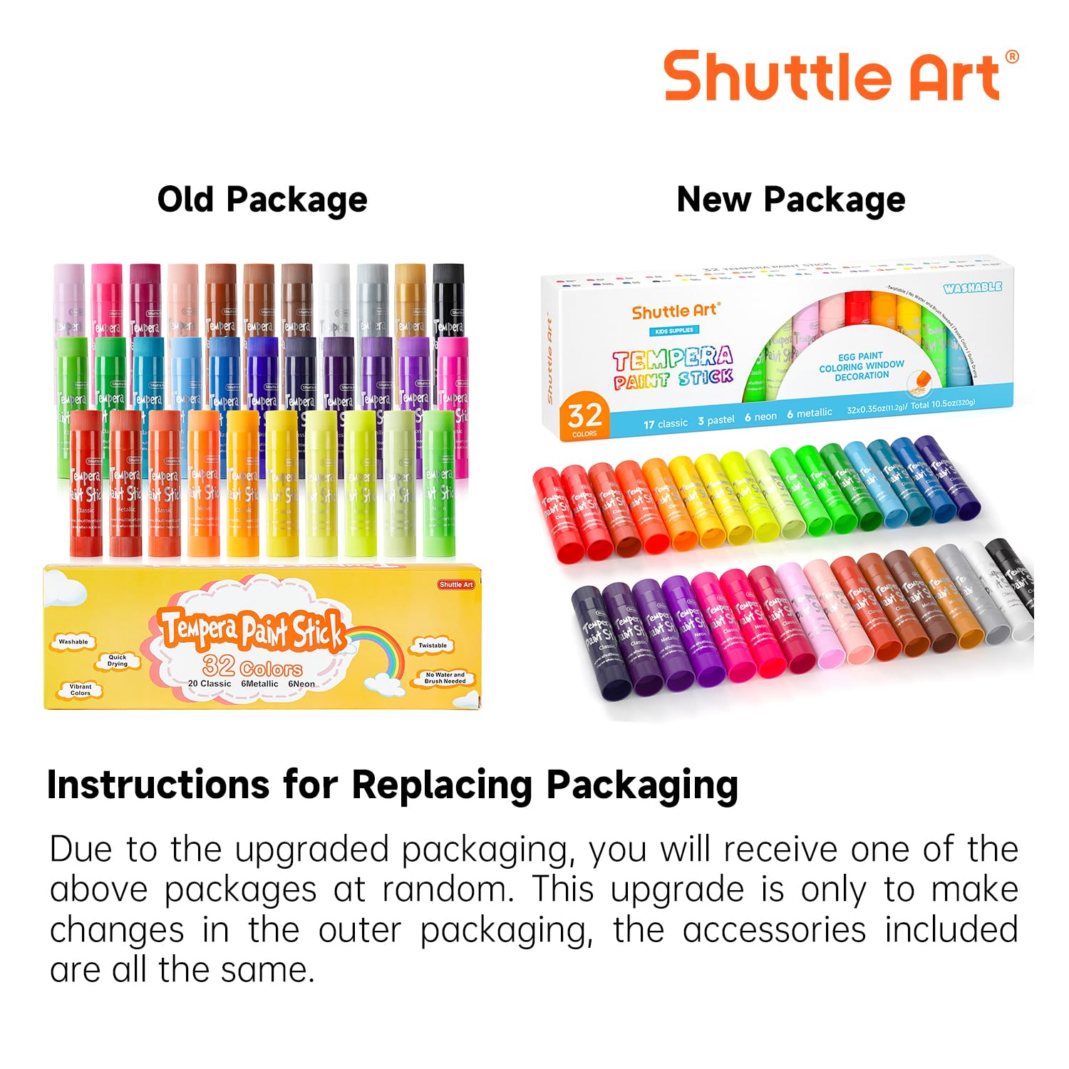 Shuttle Art Tempera Paint Sticks, 32 Colors Solid Tempera Paint for Kids, Super Quick Drying, No-Toxic, Works Great on Paper Wood Glass Ceramic Canvas