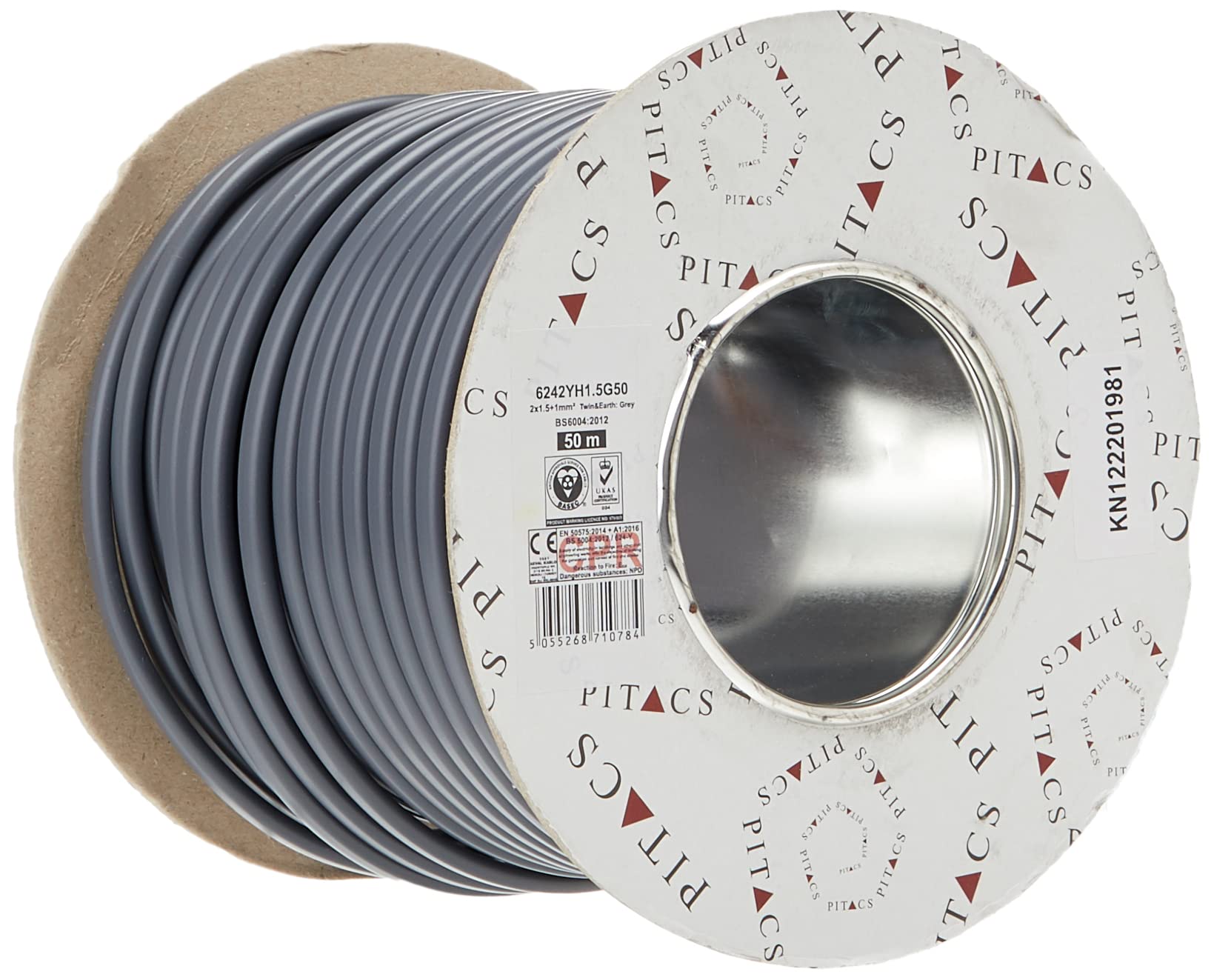 BASEC Approved 6242Y Grey Twin & Earth Cable 1.5mm 50m Reel