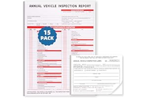 REKZOWN 15-Pack Annual Vehicle Inspection Report Form, 3-Ply Carbonless Form and Hardboard, Includes 15-Pk 2-Ply FMCSA Vinyl Adhesive Label for Annual Inspections, DOT Compliant