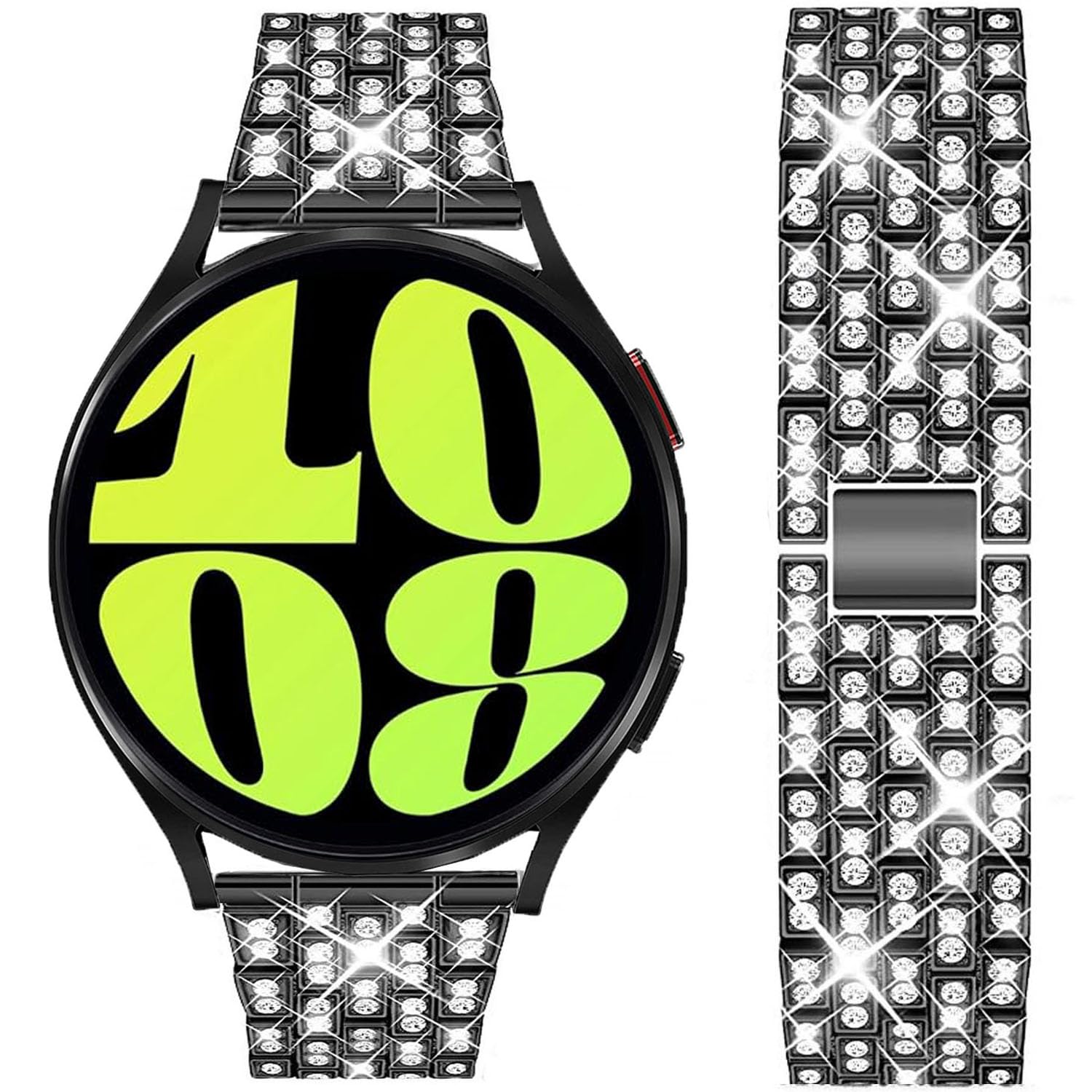 DEALELE Strap Compatible with Samsung Galaxy Watch 7 / FE / 6 / 6 Classic / 5 / 5 Pro / 4 / 4 Classic / 3 41mm, 20mm Bling Diamond Metal Replacement Bands for Huawei GT3 42mm Women Men, Black