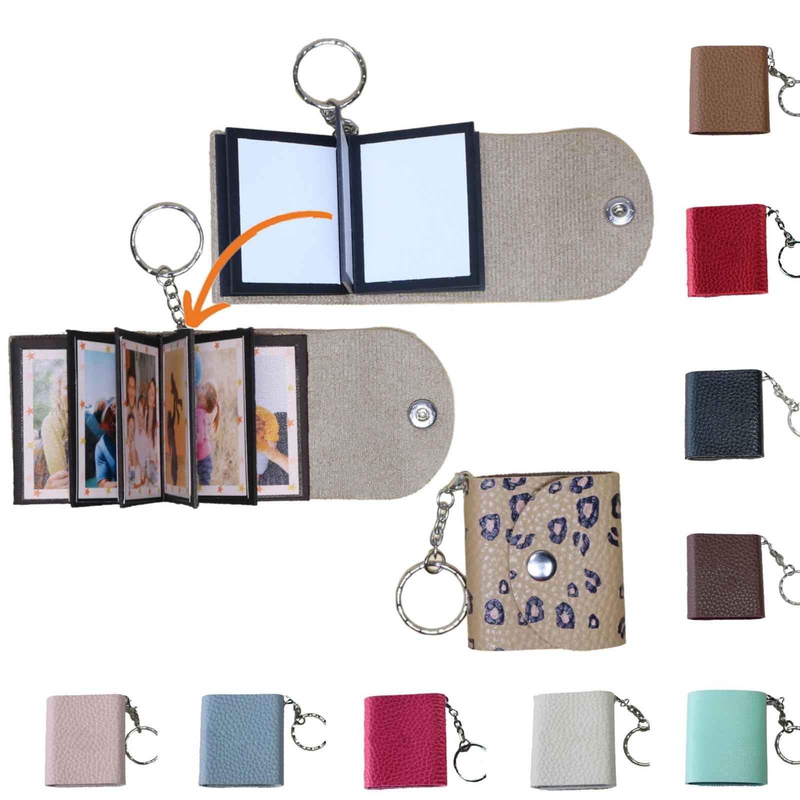 Mini Photo Keychain, DIY Small Custom Leather Memory Photo, Picture Keychains Personalized Album, Mini Cute Key Ring Keychain with Picture Book for Family, Boyfriend, Couples, Dog, Friends_MPKLP