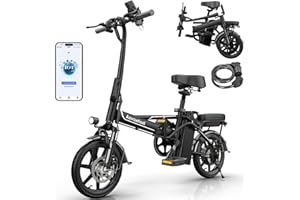 AOVOWHEEL Electric Bike for Adults 48V 10.4/15.6 Ah Folding Electric Bike 35/55 Mile Range 750W Peak Motor Up to 22 MPH, 14" 2 Seater Electric Bicycle with Multi-Shock Absorption, E-Bikes for Commute, Smart APP