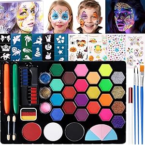 Janolia Gesichtsfarbe Kinderschminke Set, 25 Bodypainting Farben für Theaterschminke, Wasserbasis Kinderschminke, Faschingsschminke Face Paint, Ideal Kinderschminken Set für Halloween Karneval