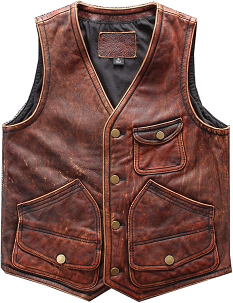 Herren Vintage Leder Rindsleder ärmellose Jacken Biker ...