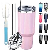 GUDEMAO 40 oz Tumbler with Lids and Straws, Stainless Steel Insulated Coffee Tumbler, Double Wall Vacuum Insulated Travel Mug Cup, Leakproof Thermal Coffee Cup for Hot and Cold Drinks (Glitter Pink)