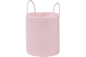 HOBASKET Cotton Rope Laundry Basket Hamper for Girls Kids Baby Nursery Hamper Bin Woven Blanket Basket for Living Room cute baby laundry basket Storage Basket for Nursery Toy Storage Bin&Box(Pink)