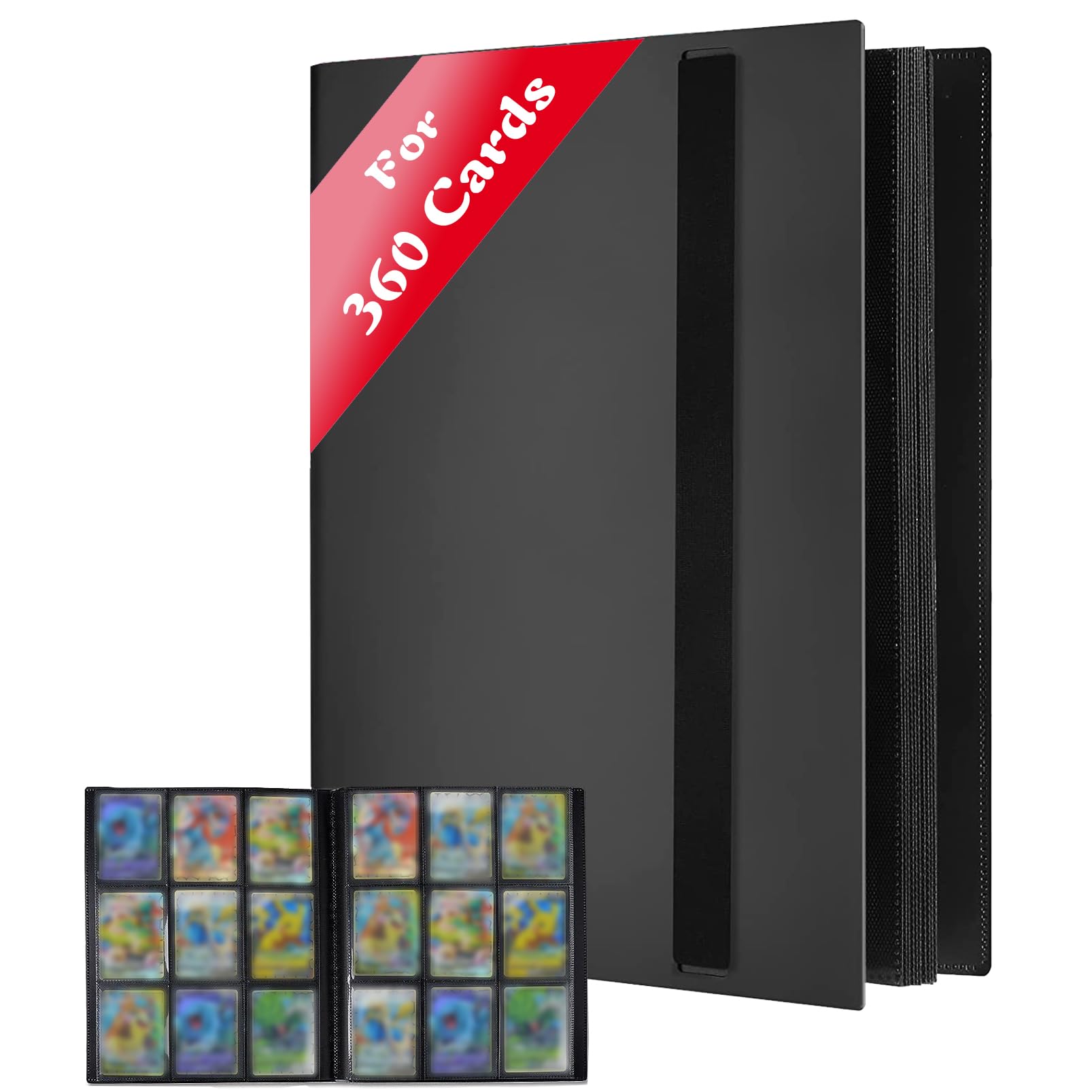 JUSONEY Trading Card Album Folder - 9 Pocket Sports Trading Card Binder for 360 Cards, Sturdy Card Holder Folders Card Collection Folder for MTG, TCG, Football, Basketball Cards - 20 Pages, Black