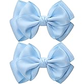 Zolyco 4.5 Inches Double Hair Bows for Women Girls Thick Ribbon Boutique Alligator Clips Hair Accessories for Older Kids Children Young Girls 2 Pcs (Blue)