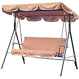 Outsunny Garden Patio Swing Chair 3 Seater Swinging Hammock Canopy Outdoor Cushioned Bench Bed Seat (Brown)