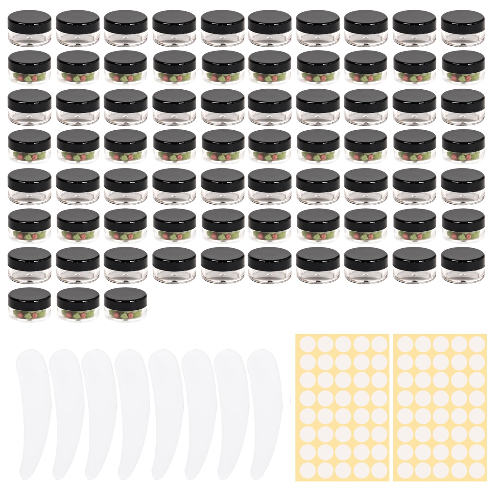 73 pcs 5ml sample cosmetic pots,black mini small pots with lids,empty cosmetics cream jars,little lip balm containers,for tiny plastic travel travel skincare product storage container jar