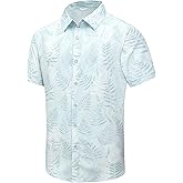 SheLucki Hawaiian Shirt for Men, Unisex Summer Beach Casual Short Sleeve Button Down Shirts, Printed Palmshadow Clothing