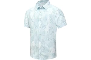 SheLucki Hawaiian Shirt for Men, Unisex Summer Beach Casual Short Sleeve Button Down Shirts, Printed Palmshadow Clothing