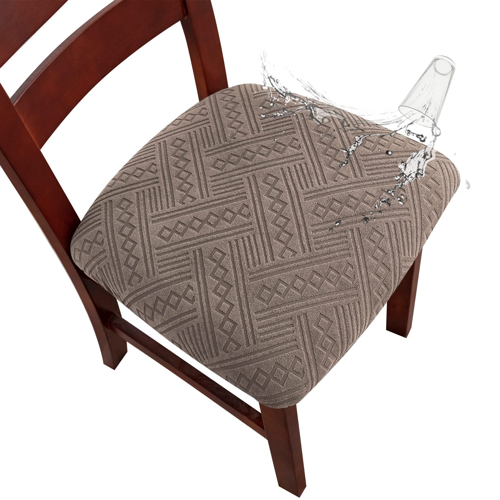 Photo 1 of **4 PCS**Genina Waterproof Chair Seat Covers Dining Room Chair Covers Stretch Seat Cover for Dinning Room Chair Protector Slipcovers for Kitchen, Hotel (6, Pattern1-Taupe)
