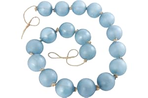 Deco 79 Glass Handmade Round Extra Long Frosted Orb Beaded Garland with Tassel with Knotted Jute Rope, 91" x 3" x 3", Blue