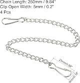 sourcing map 9.84" Hanging Chains with Clips, Stainless Steel, Pack of 4 view 2