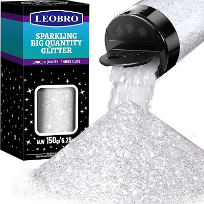LEOBRO White Glitter 150G 5.29OZ Sparkle Glitter for Resin Crafts Christmas