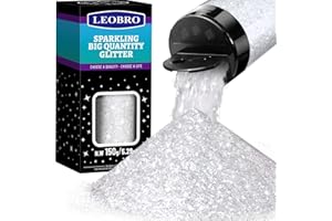 LEOBRO White Glitter, 150g/5.29oz Snow Chunky Glitter for Crafts, Resin, Clear Snow White Flakes, for DIY Tumbler, Hair Face Body Art, Party Christmas Decorations, 1/24"(1MM)