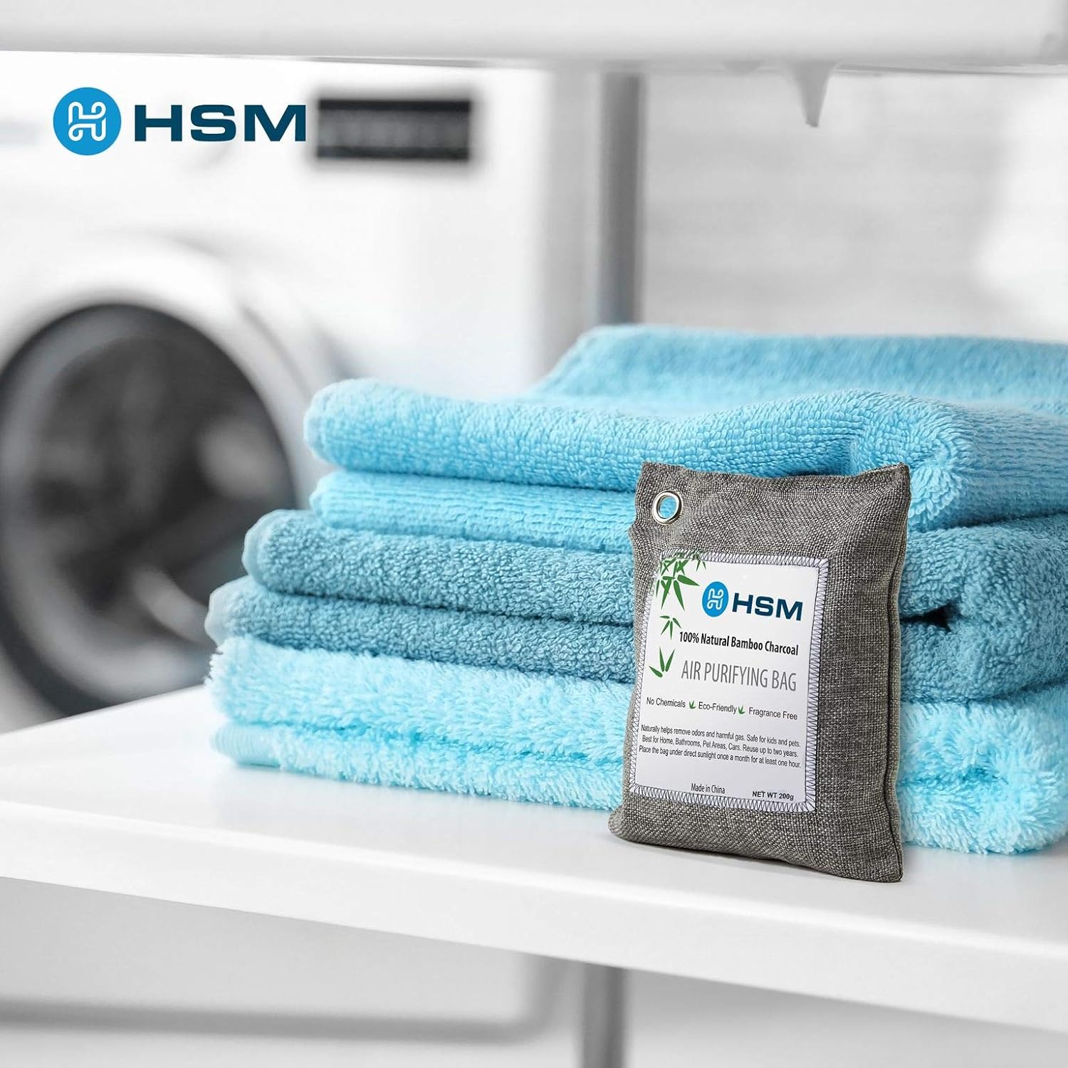 HSM MED SUPPLY Bamboo Charcoal Air Purifying Bags (8 Pack), Charcoal Bags Odor Absorber for Home (Pet Friendly) - Charcoal Air Purifying Bags (8 x 200g): Home & Kitchen