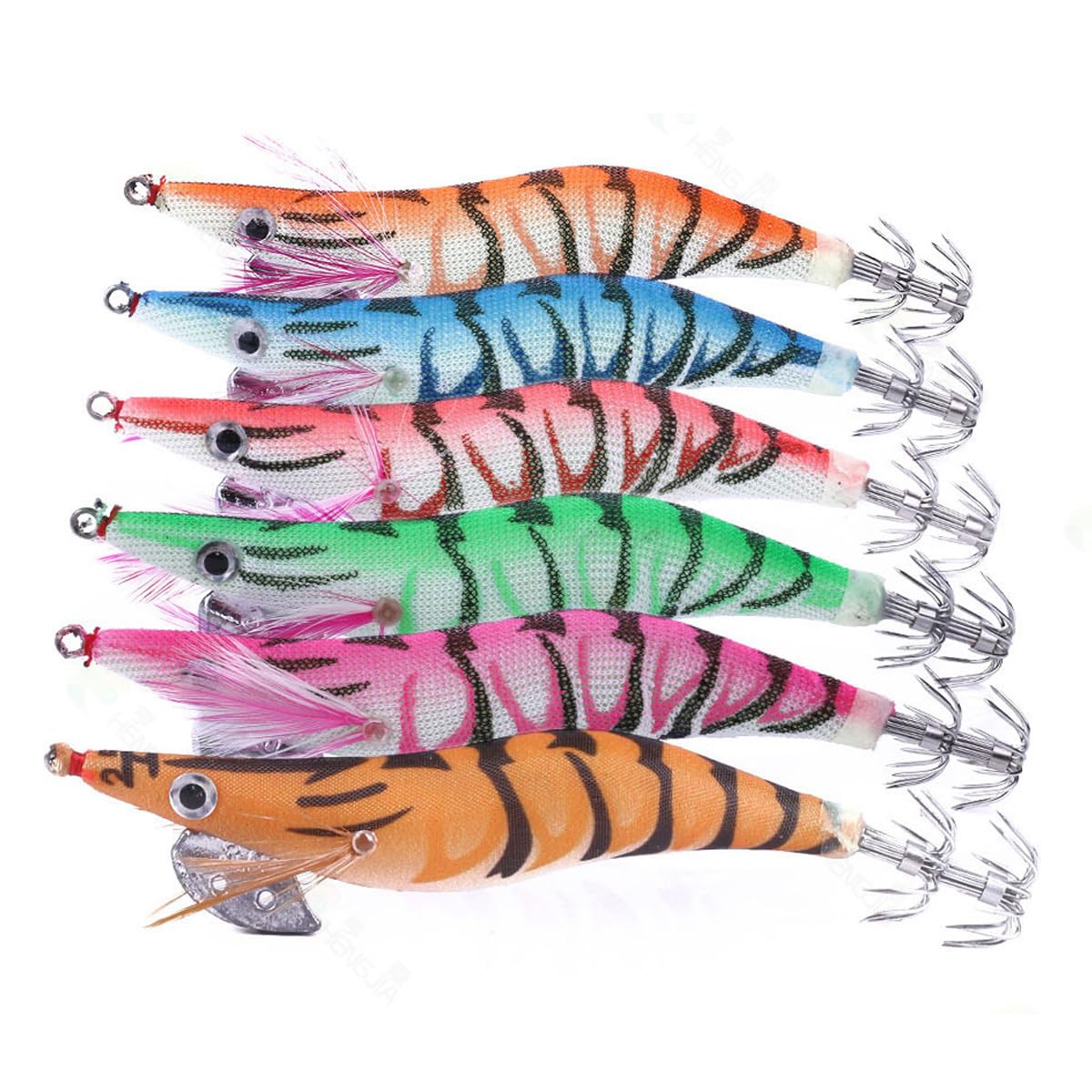 FOLANDO 5PCS Fishing Lure Set, Glow Squid Jigs Luminous Squid Jig Shrimp Lure Artificial Shrimp Kit Sea Fishing Lures for Sea Fish 11cm