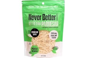 NEVER BETTER FOODS Healthy Vegan Parmesan Cheese, Dairy Free Cheese, Plant Based Cheese, 7oz Bag of Shredded Parmesan Cheese, Lactose Free Cheese, Smooth and Non Oily Parmesan Vegan Cheese Shredded.