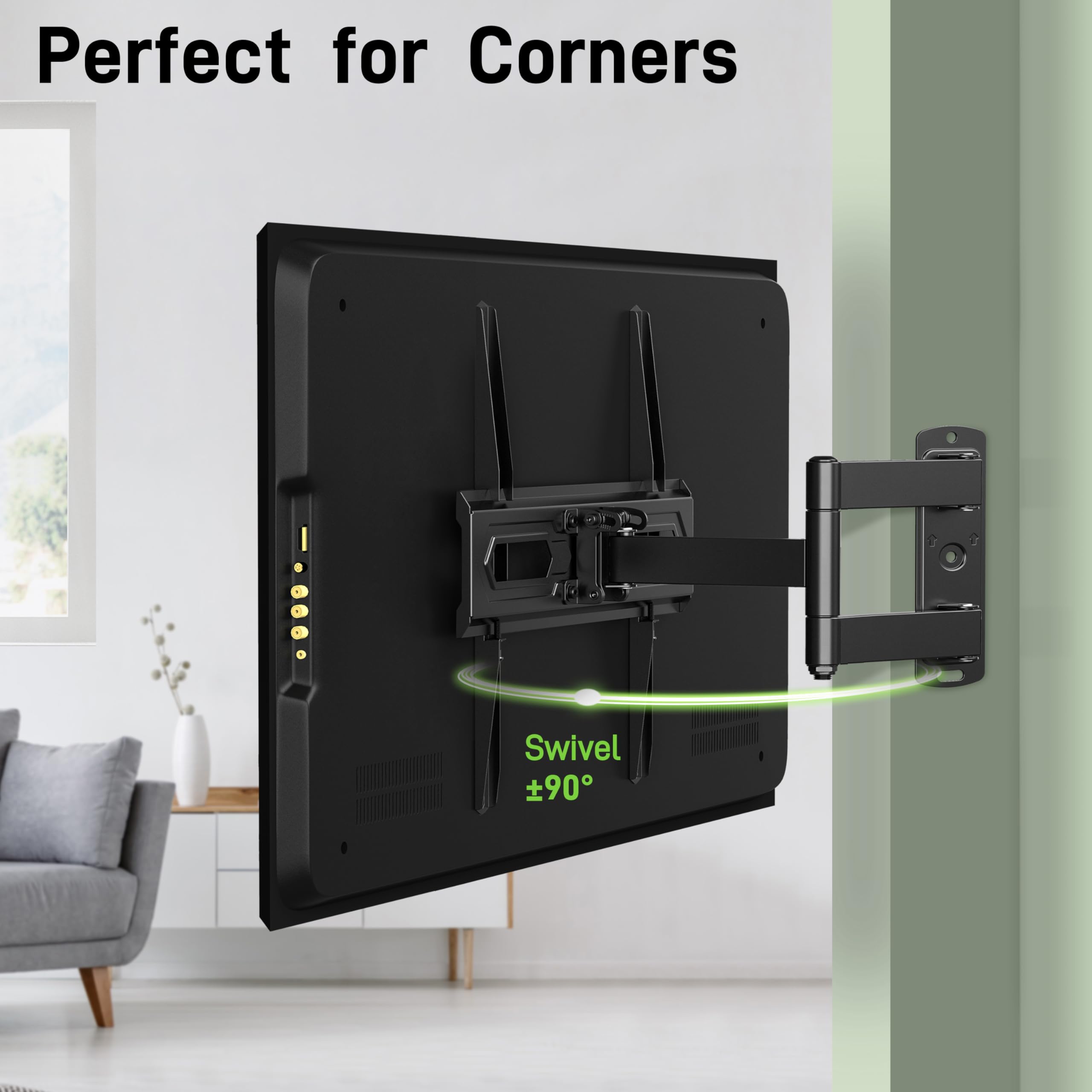 USX MOUNT Full Motion Wall Mount for 26–60 inch Flat & Curved TVs up to 80 lbs, Wall Mount TV Bracket with Swivel, Single Articulating Arm,Tilting, Level Adjustable, Max VESA 400x400mm