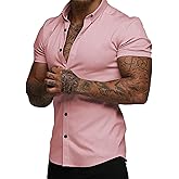 JMIERR Men's Muscle Fit Button Down Shirts Summer Casual Short Sleeve High Stretch Wrinkle-Free Shirt