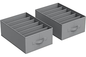 SONGMICS Set of 2 Large Size Wardrobe Clothes Organizers, 6-Compartment Foldable Drawer Organizers with Handles, 16.5 x 11.8 x 6.7 Inches, for Pants, Sweaters, Jeans, Dove Gray URUS009G02