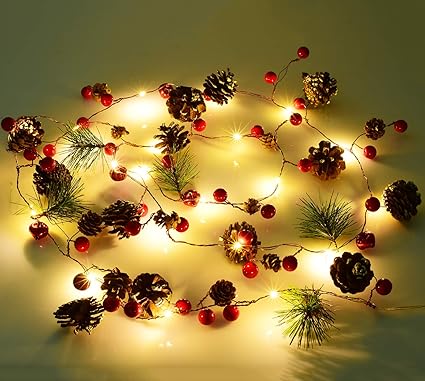Yqing 1 Pieces Baie Noel Houx Guirlande 204cm Guirlande Lumineuse Led Noel Baies Pommes De Pin Guirlande Deco Pour Noel Artisanat Decor Amazon Fr Cuisine Maison