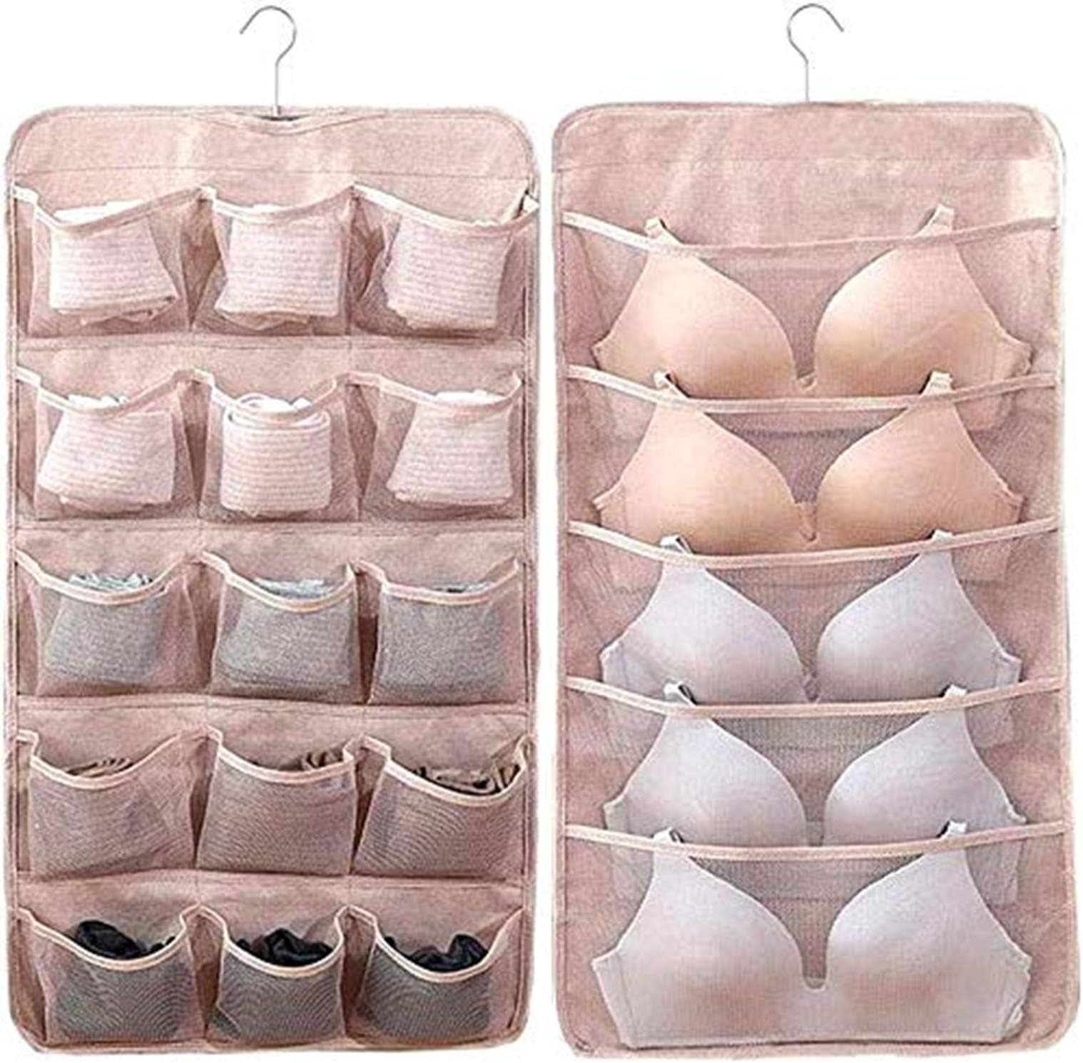 IMURZ Hanging Storage Organiser with Large and Deep Pockets, Double-Sided Space-Saving Clothes Organiser for Small Wardrobe, bra/Panties/socks storage Organiser